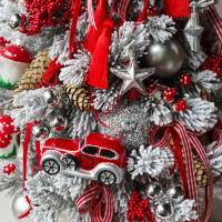 Елка эксклюзивная, РЕТРО-МАШИНА, авторский декор, ручная работа, 90 см