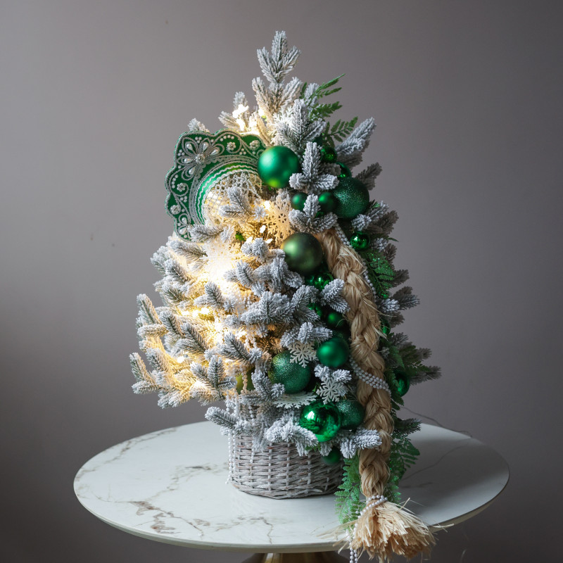 Елка заснеженная, КРАСА-КОСА, авторский декор, ручная работа, 90 см