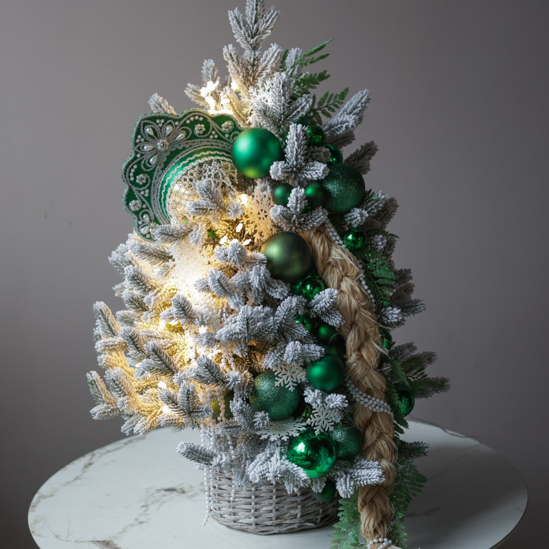 Елка заснеженная, КРАСА-КОСА, авторский декор, ручная работа, 90 см