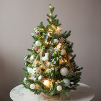 Елка премиум эксклюзивная, ПОДСНЕЖНИКИ, с огнями, ручная работа, 90 см