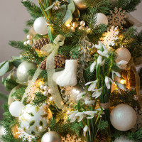 Елка премиум эксклюзивная, ПОДСНЕЖНИКИ, с огнями, ручная работа, 90 см