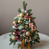 Елка настольная из натуральной ели «Пинк золото», ручная работа, 55 см