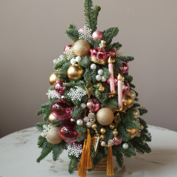 Елка настольная из натуральной ели «Пинк золото», ручная работа, 55 см