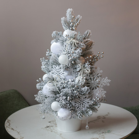 Елка заснеженная, БЕЛО-СЕРЕБРЯНАЯ, авторский декор, ручная работа, 70 см