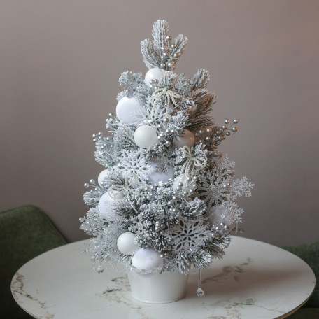 Елка заснеженная, БЕЛО-СЕРЕБРЯНАЯ, авторский декор, ручная работа, 70 см