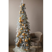Узкая элегантная елка 2.1м из заснеженной хвои с золотым декором