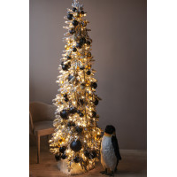 Узкая заснеженная стильная елка 2.1м с чёрным декором