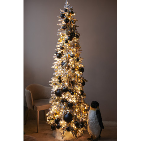 Узкая заснеженная стильная елка 2.1м с чёрным декором