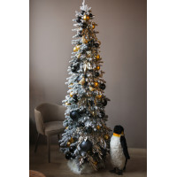 Узкая заснеженная стильная елка 2.1м с чёрным декором