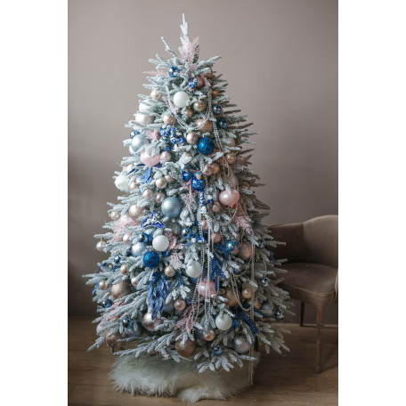 Шикарная заснеженная ель 1,8 м с декором, огнями и игрушками "Гжель"