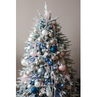 Шикарная заснеженная ель 1,8 м с декором, огнями и игрушками "Гжель"