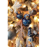 Шикарная заснеженная ель 1,8 м с декором, огнями и игрушками "Гжель"