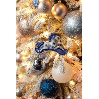 Шикарная заснеженная ель 1,8 м с декором, огнями и игрушками "Гжель"