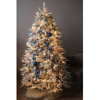 Шикарная заснеженная ель 1,8 м с декором, огнями и игрушками "Гжель"