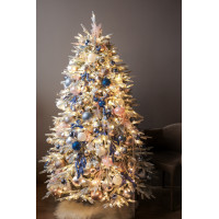 Шикарная заснеженная ель 1,8 м с декором, огнями и игрушками "Гжель"