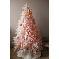 Сверкающая нежная розовая ель 2.1 м с розово-персиковым декором