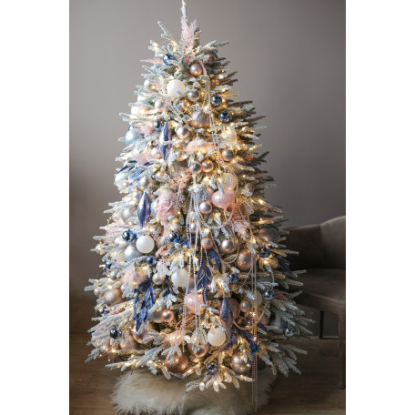 Шикарная заснеженная ель 1,8  с розово-голубым декором и огнями