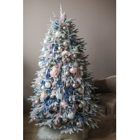 Шикарная заснеженная ель 1,8  с розово-голубым декором и огнями