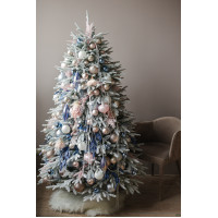 Шикарная заснеженная ель 1,8  с розово-голубым декором и огнями