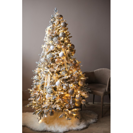 Пушистая заснеженная искусственная ель с игрушками и огнями 1,8 м "Шампань"