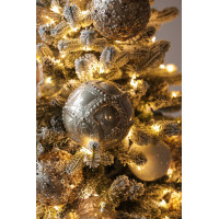 Пушистая заснеженная искусственная ель с игрушками и огнями 1,8 м ​"Шампань"