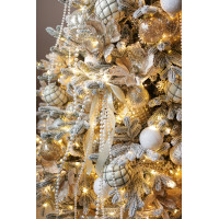 Пушистая заснеженная искусственная ель с игрушками и огнями 1,8 м ​"Шампань"