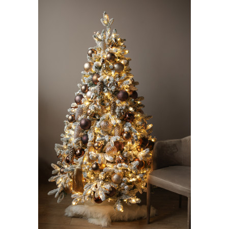 Заснеженная пушистая елка "Шоколад" с золотым декором 1.8 м