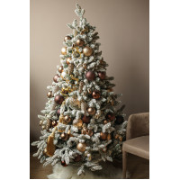 Заснеженная пушистая елка "Шоколад" с золотым декором 1.8 м