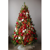Пушистая литая елочка с русским трендовым красным декором, 210 см