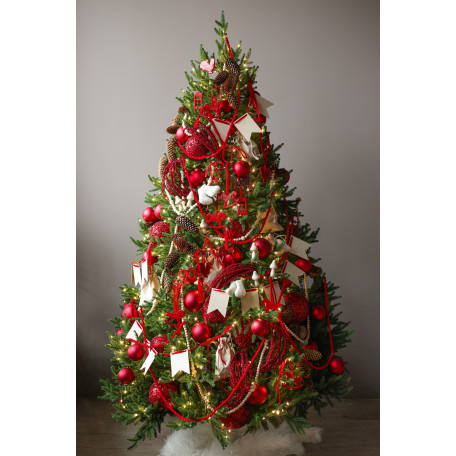Пушистая литая елочка с русским трендовым красным декором, 210 см