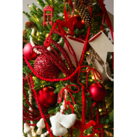 Пушистая литая елочка с русским трендовым красным декором, 210 см