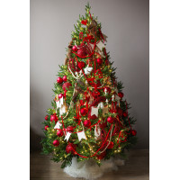 Пушистая литая елочка с русским трендовым красным декором, 210 см
