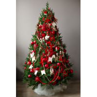 Пушистая литая елочка с русским трендовым красным декором, 210 см