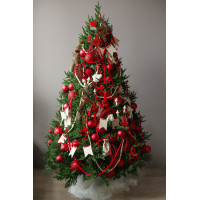 Пушистая литая елочка с русским трендовым красным декором, 210 см
