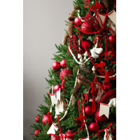 Пушистая литая елочка с русским трендовым красным декором, 210 см
