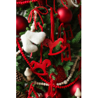 Пушистая литая елочка с русским трендовым красным декором, 210 см