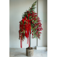 Елка авторская АРТ с красным дуо-оформлением, 230 см