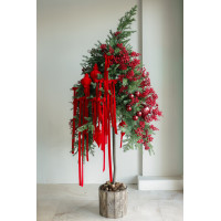 Елка авторская АРТ с красным дуо-оформлением, 230 см