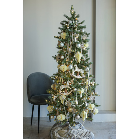 Узкая стильная елка со сливочно-золотым декором, 180 см