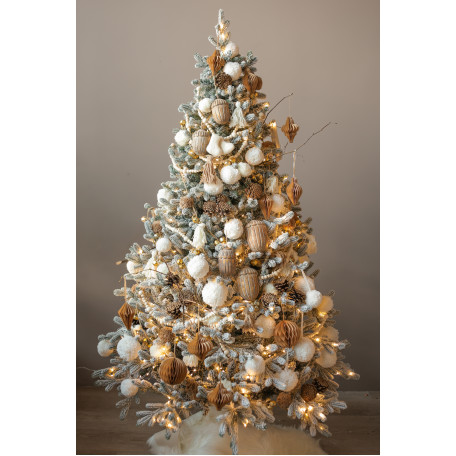 Елка заснеженная с уютным декором и деревянными желудями, 180 см