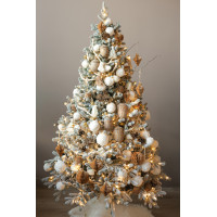 Елка заснеженная с уютным декором и деревянными желудями, 180 см
