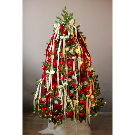 Пушистая литая елочка с гранатами и лентами, 210 см