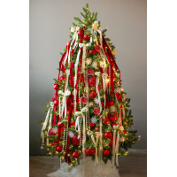Пушистая литая елочка с гранатами и лентами, 210 см