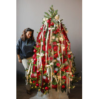 Пушистая литая елочка с гранатами и лентами, 210 см