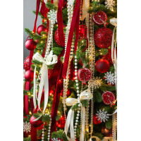 Пушистая литая елочка с гранатами и лентами, 210 см