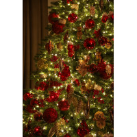 Литая премиальная елка 240 см с красно-золотым декором