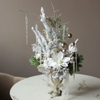 001i-002i. Интерьерная композиция в вазоне с белыми цветами с серебряным декором