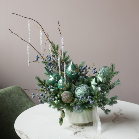 017i. Интерьерная композиция с изумрудно-синим декором в кашпо