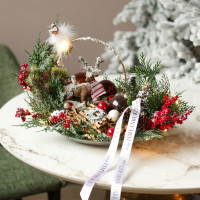 021. Новогодняя композиция на подносе с фигуркой оленя и феечкой на золотом обруче