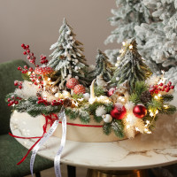 028. Новогодняя композиция в кашпо с елочками и мухоморами